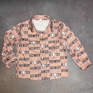 Boys Western “Howdy” Bull Skull Button Up Shirt Size 5 Cowboy Rodeo Top